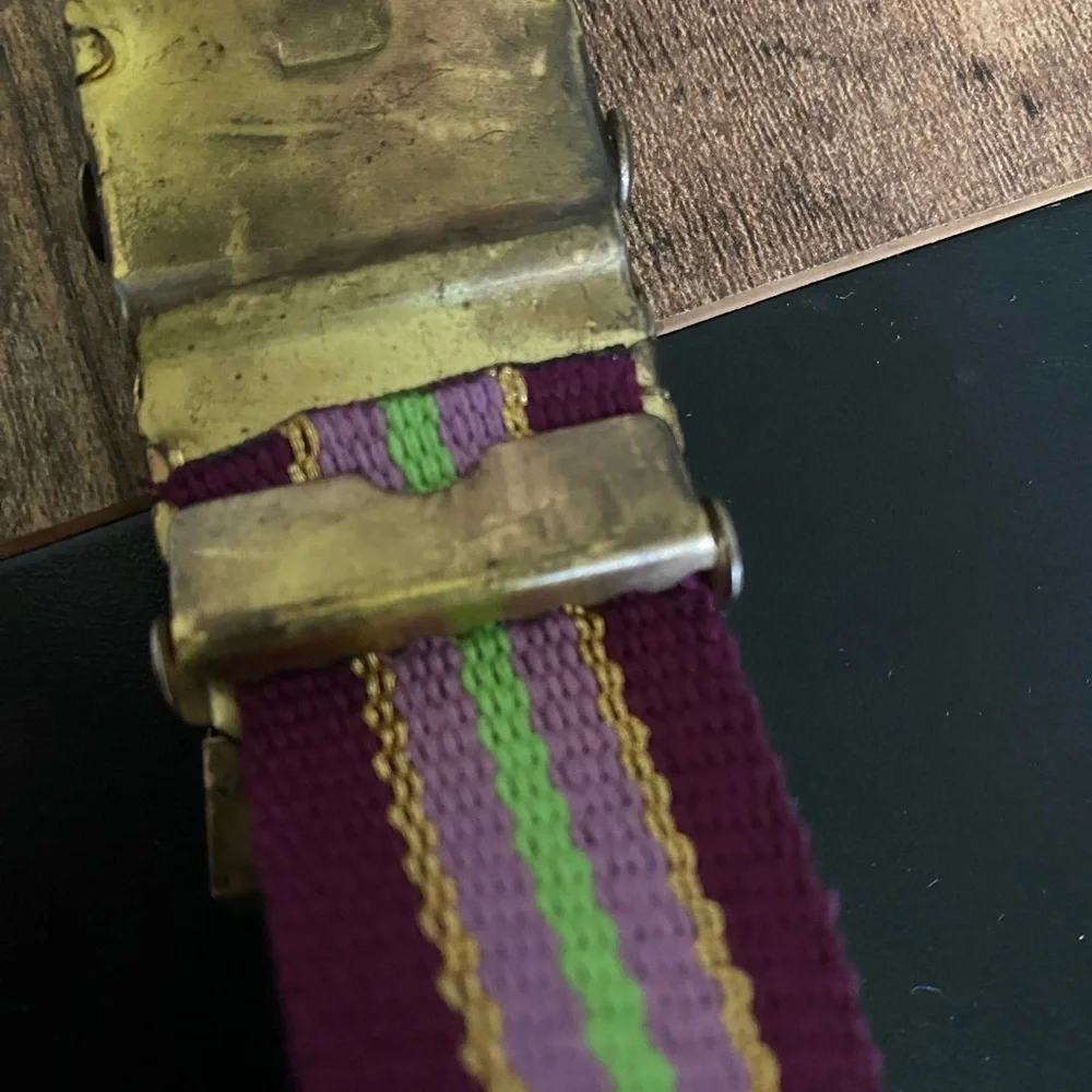 Vintage COOGI L Retro Purple Gold Metallic Cotton Adjustable Striped Belt 31”L